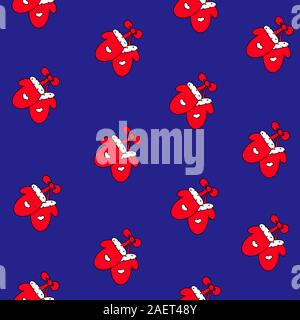 Mittens. Christmas Seamless Pattern. Red blue Santa Claus design. Hand drawn winter poster background decoration icon. vector illustration for textile Stock Vector