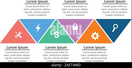 Abstract business infographics template with 6 triangles. Stock Vector illustration isolated on white background. Stock Vector
