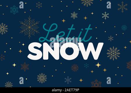 Holiday background, banner, frame, header, background or greeting card design with snowflakes over dark blue and typography. Stock Vector