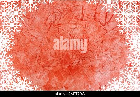 Red Christmas Watercolor Background with snowflake border, Stock Photo