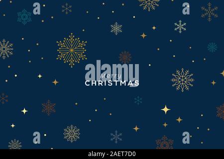 Holiday background, banner, frame, header, background or greeting card design with snowflakes over dark blue and typography. Stock Vector