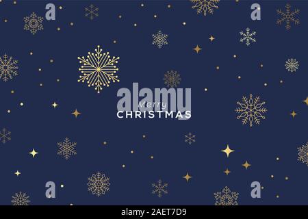 Holiday background, banner, frame, header, background or greeting card design with snowflakes over dark blue and typography. Stock Vector