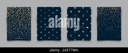 Elegant gold  pattern; Glitter Christmas elements and icons including pine trees, snowflakes, stars... Stock Vector
