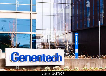 Dec 3, 2019 South San Francisco / CA / USA - Genentech headquarters in San Francisco Bay Area; Genentech, Inc., is an American biotechnology corporati Stock Photo