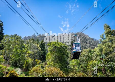 Tourists riding up Mount Monserrate by cable car , Bogot‡ , Colombia Stock Photo