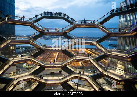 New York, NY - March 15 2019: Inside of the vessel in the hudson yards during the evening
