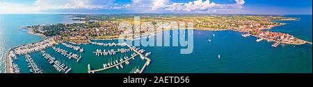Adriatic coastline of Umag architecture aerial view, archipelago of Istria region, Croatia Stock Photo
