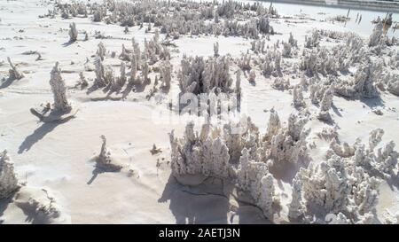 View of the 'flowers' made of magnesium sulfate crystallization and sodium sulfate crystallization in Guanxi Salt Field in Lianyungang city, east Chin Stock Photo