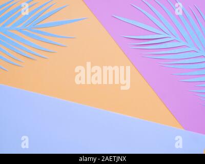 Abstract pastel colored paper texture minimalism background. Minimal geometric shapes and lines composition. Blue, orange, pink pastel color paper geo Stock Photo