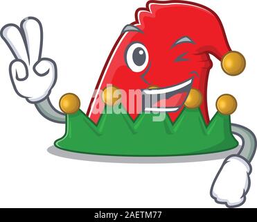 Elf hat Character cartoon style with two fingers Stock Vector