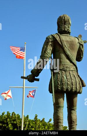 Melbourne Beach, Florida. USA. December 10, 2019, Local concerned citizen Samantha Nazario criticizes Brevard County Commissioner John Tobia who wants the Spanish and Puerto Rican flags removed from Juan Ponce de Leon Landing Park. Tobia maintains it is unproven were the founder landed and the park should be renamed. The commission voted 3-2 against any changes. .  Photo Credit Julian Leek / Alamy Live News Stock Photo