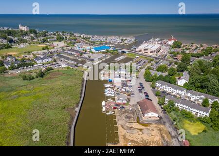 Aerial view overlooking the filled marina and the bay , Chesapeake Beach, Maryland Stock Photo