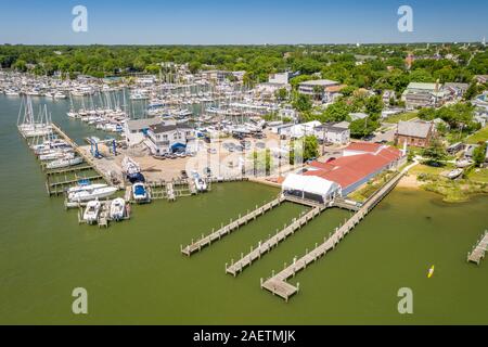 Aerial view overlooking a filled marina , Chesapeake Beach, Maryland Stock Photo