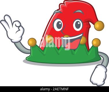 Sweet elf hat cartoon character making an Okay gesture Stock Vector