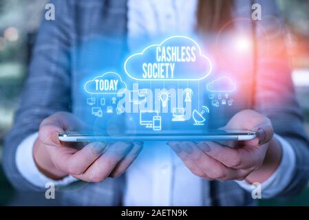 Handwriting text writing Cashless Society. Conceptual photo financial transactions are executed in electronic format Stock Photo