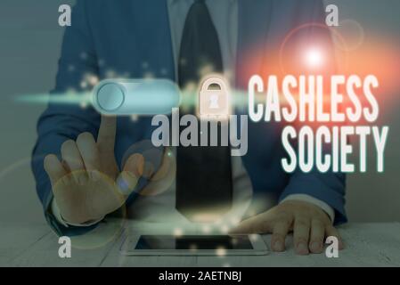 Handwriting text writing Cashless Society. Conceptual photo financial transactions are executed in electronic format Stock Photo