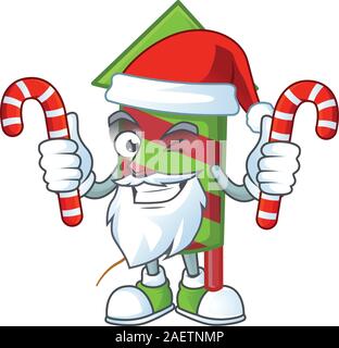 Green stripes fireworks rocket Cartoon character in Santa with candy Stock Vector