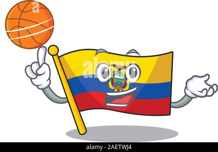 Mascot of flag ecuador cartoon character style with basketball Stock Vector