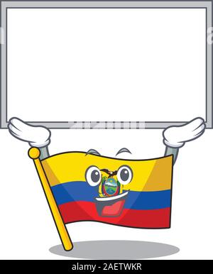 cute cartoon character flag ecuador raised up board Stock Vector