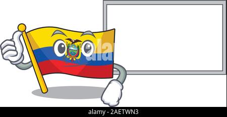 Flag ecuador cute cartoon character Thumbs up with board Stock Vector