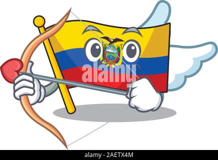 Cute flag ecuador Cupid cartoon character with arrow and wings Stock Vector