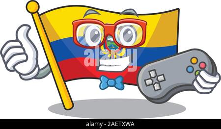 cute geek gamer flag ecuador cartoon character style Stock Vector