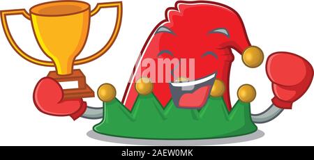 Super cool Boxing winner elf hat in mascot cartoon style Stock Vector