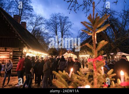 Lehde, Germany. 07th Dec, 2019. Visitors to the Christmas market in the open-air museum of the Spreewald village Lehde. On two weekends the Spreewald Christmas takes place in the museum village. In the historic farms and parlours of the open-air museum, the traditions and customs surrounding the Christmas season in Lusatia are shown. Credit: Jens Kalaene/dpa-Zentralbild/ZB/dpa/Alamy Live News Stock Photo