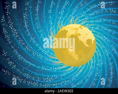 Full yellow moon on abstract starry sky background. Stock Vector