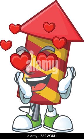 Falling in love happy cute red stripes fireworks rocket cartoon design Stock Vector