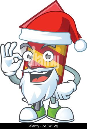 Red stripes fireworks rocket in Santa cartoon character design Stock Vector