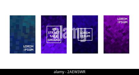 Cards set with pixel texture. Vector illustration. Gradient blue and purple. Stock Vector
