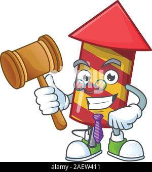 Smart judge red stripes fireworks rocket presented in cartoon character style Stock Vector
