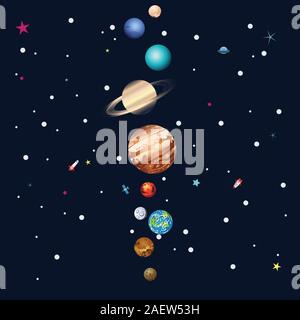 Cartoon Parade Of Colorful Planets Outer Space Background Stock Vector Image Art Alamy