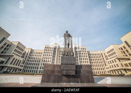 Minsk. Parliament building on Independence Square. Belarus Stock Photo