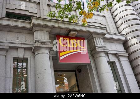 The entrance sign is seen at a CIBC (Canadian Imperial Bank of Commerce) branch in downtown Vancouver, British Columbia, Canada, on Oct 13, 2019. Stock Photo
