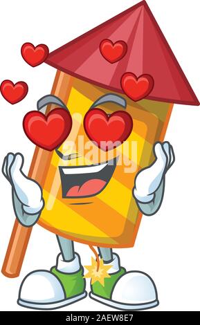 Falling in love happy cute yellow stripes fireworks rocket cartoon design Stock Vector
