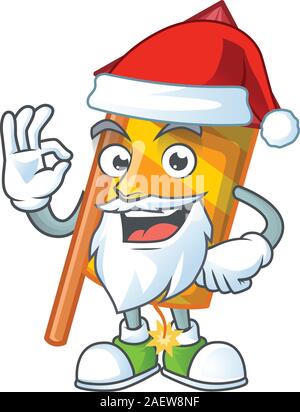 Yellow stripes fireworks rocket in Santa cartoon character design Stock Vector