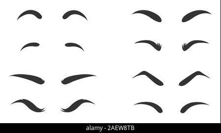 Eyebrows shapes Set. Various types of eyebrows. Makeup tips. Eyebrow shaping for women. Stock Vector