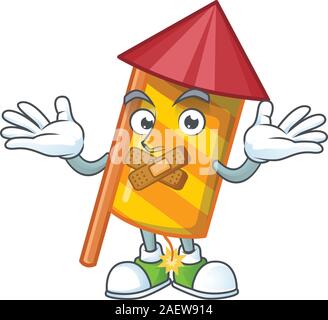 Yellow stripes fireworks rocket mascot cartoon character style making silent gesture Stock Vector