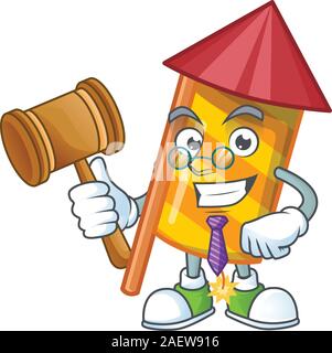 Smart judge yellow stripes fireworks rocket presented in cartoon character style Stock Vector