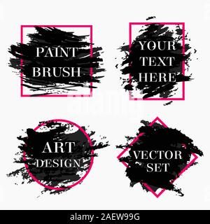 Set of grunge frames with black paint brush strokes isolated on white background. Modern design elements for sale banners, flyers, advertisement. Stock Vector