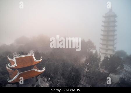 Cityscape of DaNang in Vietnam in the evening light. rooftop panorama. beautiful cityscape. Beautiful houses with tile roofs. Buddhist religious tower Stock Photo