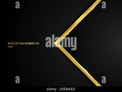 Abstract template geometric with golden border and lighting effect black background space for your text. Luxury style. Vector illustration Stock Vector