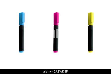 Set of color markers close up isolated on white background Stock Photo