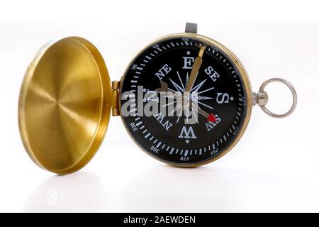 Old metal compass isolated on white background Stock Photo