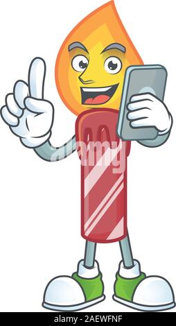 a cartoon style of red stripes candle speaking on the phone Stock Vector