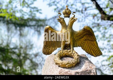 Two-headed eagle in the memory of russian and french armies stopped in 1812 Stock Photo