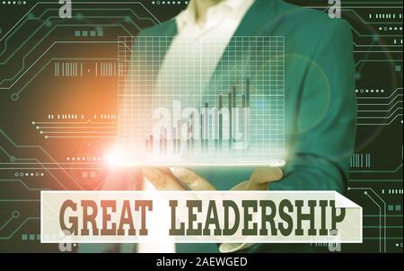 Conceptual hand writing showing Great Leadership. Concept meaning motivating showing to act towards achieving a common goal Stock Photo