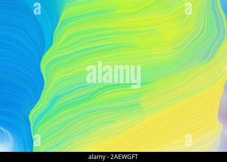 colorful modern curvy waves background design with dark khaki, dodger blue and green yellow color. Stock Photo